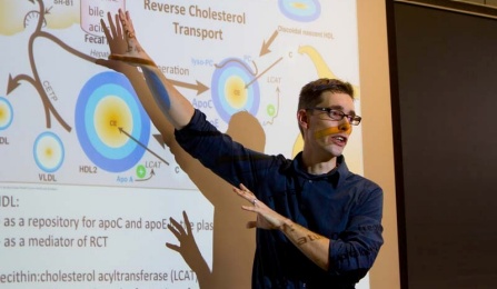A professor explaining reverse cholesterol transport. 