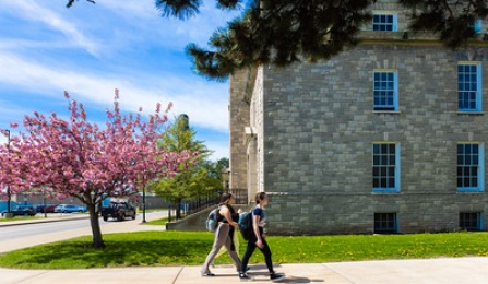 Students walking on UB's South Campus. 
